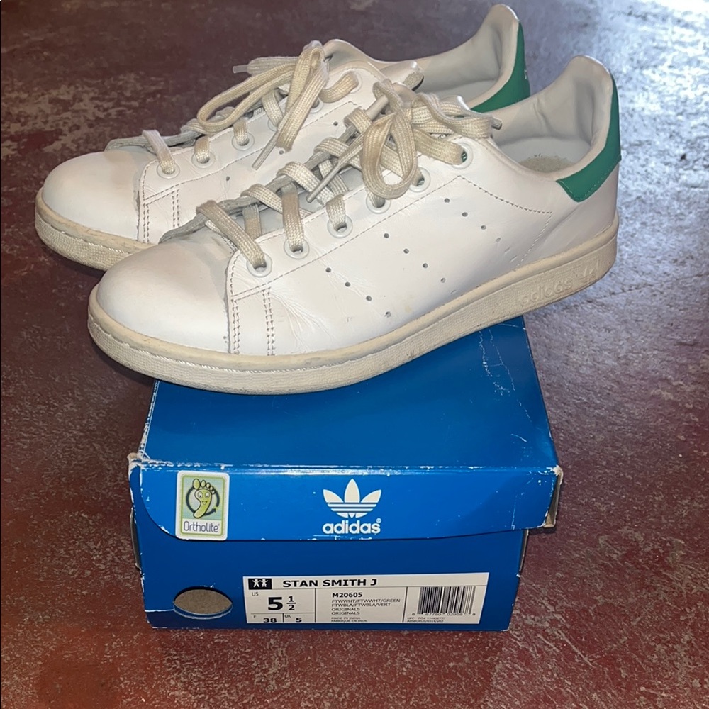 Adidas Stan Smith White Sneakers with Green Accents